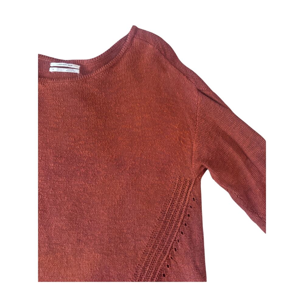 Anthropologie | Linen-Blend Burnt Orange Relaxed Pointelle Sweater | Size Small